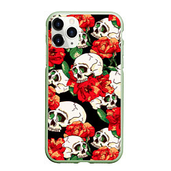 Чехол iPhone 11 Pro матовый Черепки и розы, цвет: 3D-салатовый