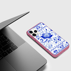 Чехол iPhone 11 Pro матовый Гжель 2, цвет: 3D-малиновый — фото 2