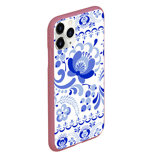Чехол iPhone 11 Pro матовый Гжель 2 / 3D-Малиновый – фото 2