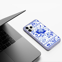 Чехол iPhone 11 Pro матовый Гжель 2, цвет: 3D-светло-сиреневый — фото 2