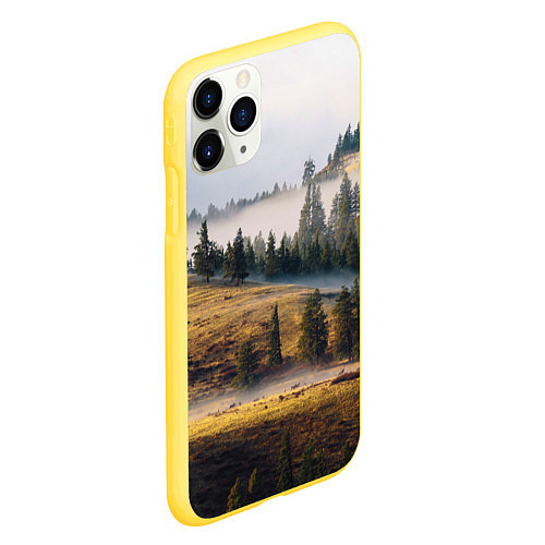 Чехол iPhone 11 Pro матовый Туман в горах / 3D-Желтый – фото 2