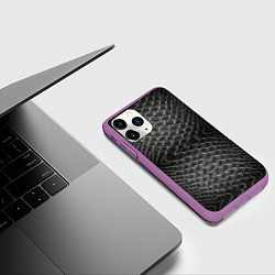 Чехол iPhone 11 Pro матовый Черная кожа, цвет: 3D-фиолетовый — фото 2