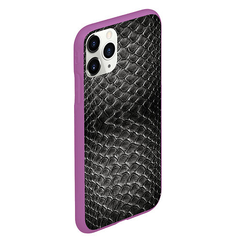 Чехол iPhone 11 Pro матовый Черная кожа / 3D-Фиолетовый – фото 2