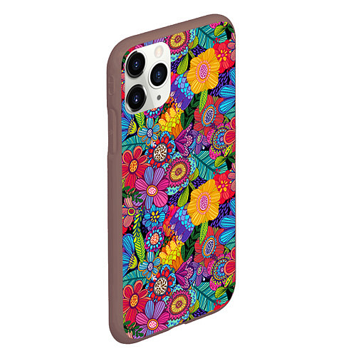 Чехол iPhone 11 Pro матовый Яркие цветы / 3D-Коричневый – фото 2
