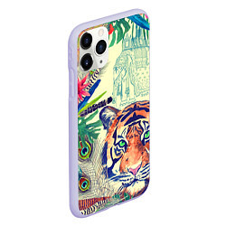 Чехол iPhone 11 Pro матовый Индийский тигр, цвет: 3D-светло-сиреневый — фото 2
