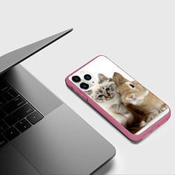 Чехол iPhone 11 Pro матовый Кот и кролик пушистые, цвет: 3D-малиновый — фото 2