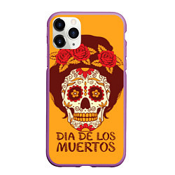 Чехол iPhone 11 Pro матовый Мексиканский череп, цвет: 3D-фиолетовый