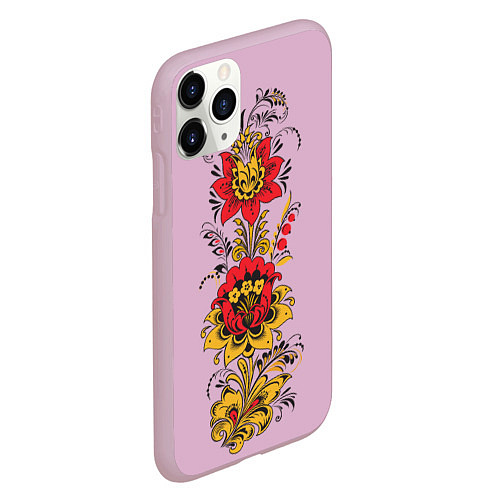Чехол iPhone 11 Pro матовый Хохлома: цветы / 3D-Розовый – фото 2