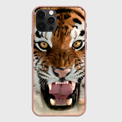 Чехол для iPhone 12 Pro Max Свирепый тигр, цвет: 3D-светло-розовый