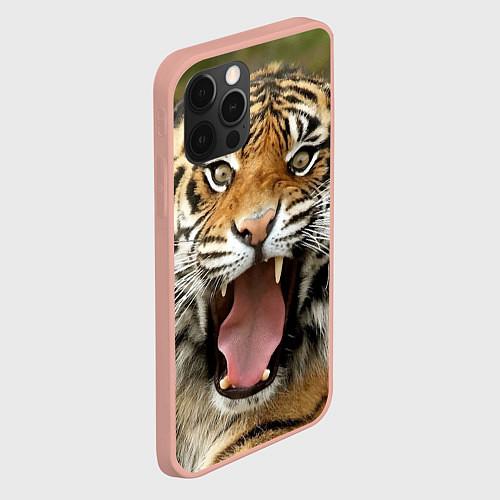 Чехол iPhone 12 Pro Max Удивленный тигр / 3D-Светло-розовый – фото 2