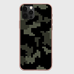 Чехол для iPhone 12 Pro Max Камуфляж пиксельный: черный/серый, цвет: 3D-светло-розовый