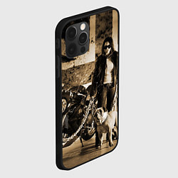 Чехол для iPhone 12 Pro Max Девушка байкер и английский бульдог, цвет: 3D-черный — фото 2