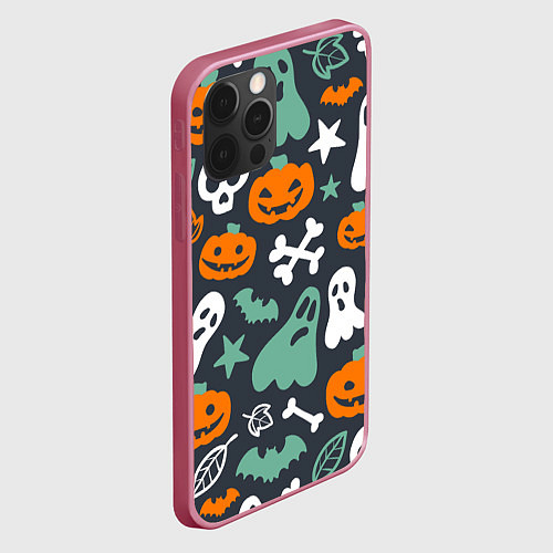 Чехол iPhone 12 Pro Max Halloween Monsters / 3D-Малиновый – фото 2