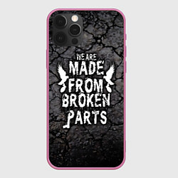Чехол для iPhone 12 Pro Max Made from broken parts, цвет: 3D-малиновый