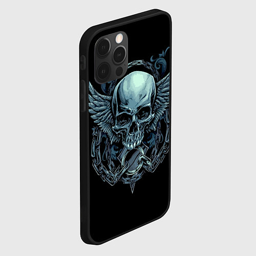 Чехол iPhone 12 Pro Max Череп с крыльями и цепями / 3D-Черный – фото 2