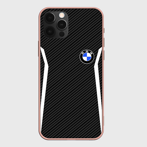 Чехол iPhone 12 Pro Max BMW CARBON БМВ КАРБОН / 3D-Светло-розовый – фото 1