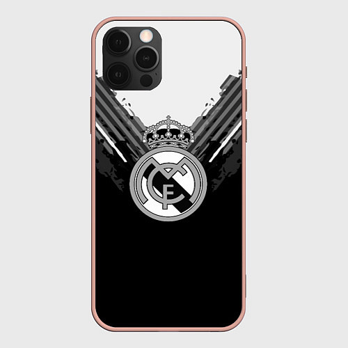 Чехол iPhone 12 Pro Max FC Real Madrid: Black Style / 3D-Светло-розовый – фото 1
