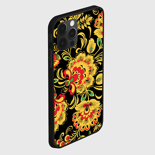 Чехол iPhone 12 Pro Max Желтая хохлома / 3D-Черный – фото 2