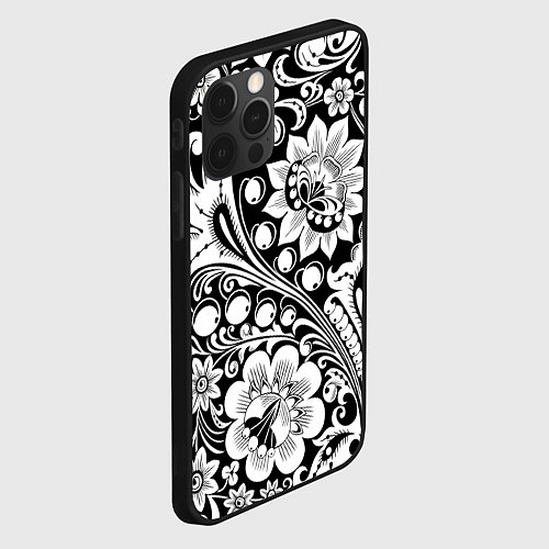 Чехол iPhone 12 Pro Max Хохлома черно-белая / 3D-Черный – фото 2