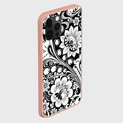 Чехол для iPhone 12 Pro Max Хохлома черно-белая, цвет: 3D-светло-розовый — фото 2
