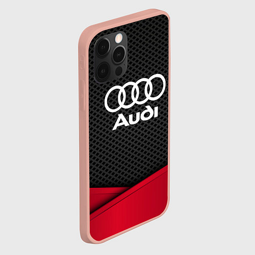 Чехол iPhone 12 Pro Max Audi: Grey Carbon / 3D-Светло-розовый – фото 2