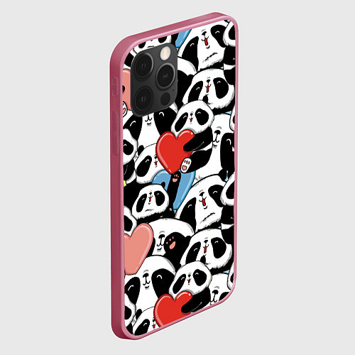 Чехол iPhone 12 Pro Max Милые панды / 3D-Малиновый – фото 2