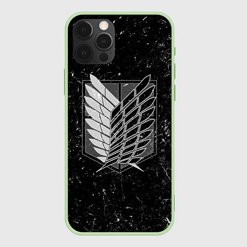 Чехол iPhone 12 Pro Max Атака Титанов: белая пыль / 3D-Салатовый – фото 1