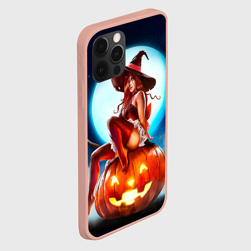 Чехол iPhone 12 Pro Max Ведьма на тыкве / 3D-Светло-розовый – фото 2