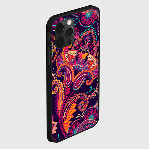 Чехол iPhone 12 Pro Max Орнамент пейсли - розовый / 3D-Черный – фото 2