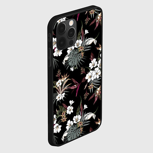 Чехол iPhone 12 Pro Max Белые цветы в темноте / 3D-Черный – фото 2