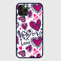 Чехол для iPhone 12 Pro Max Love - pink hearts, цвет: 3D-черный