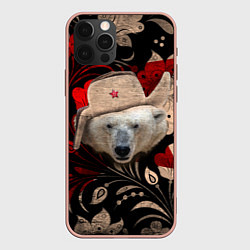 Чехол для iPhone 12 Pro Max Медведь в ушанке, цвет: 3D-светло-розовый