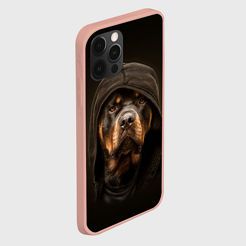 Чехол iPhone 12 Pro Max Ротвейлер в капюшоне / 3D-Светло-розовый – фото 2