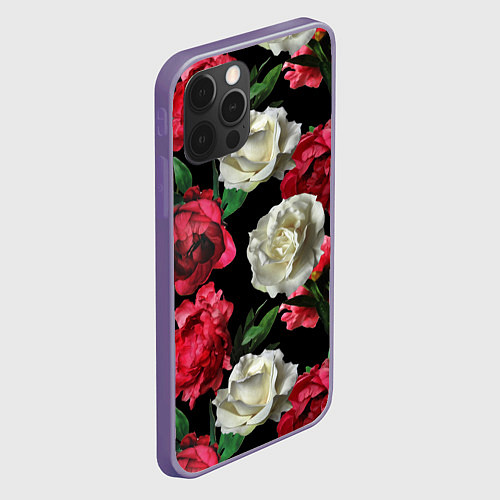 Чехол iPhone 12 Pro Max Красные и белые розы / 3D-Серый – фото 2