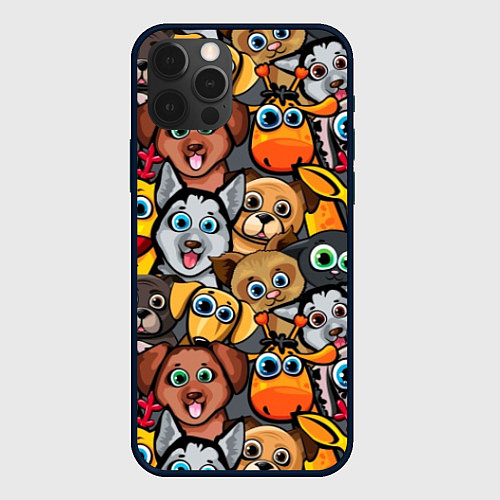 Чехол iPhone 12 Pro Max Веселые собаки / 3D-Черный – фото 1