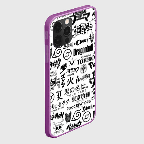 Чехол iPhone 12 Pro Max ЛОГОТИПЫ АНИМЕ / 3D-Сиреневый – фото 2