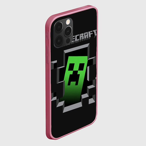 Чехол iPhone 12 Pro Max Minecraft Creeper / 3D-Малиновый – фото 2