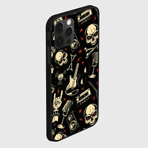 Чехол iPhone 12 Pro Max Гранж с черепами / 3D-Черный – фото 2