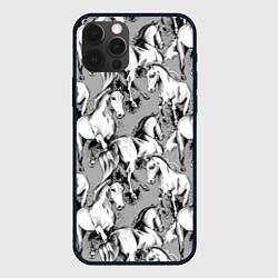 Чехол для iPhone 12 Pro Max Белые лошади - паттерн, цвет: 3D-черный