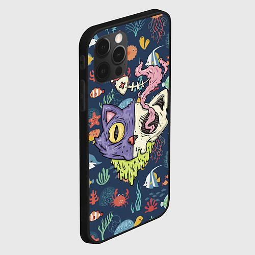 Чехол iPhone 12 Pro Max Cat skull - art / 3D-Черный – фото 2