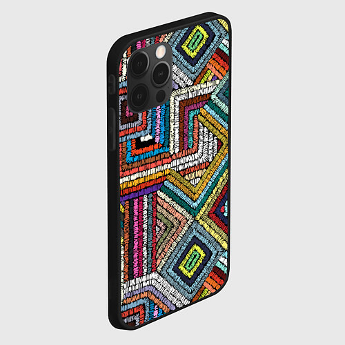 Чехол iPhone 12 Pro Max Этнический орнамент вышивка / 3D-Черный – фото 2