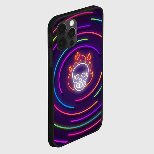 Чехол iPhone 12 Pro Max Неон череп с линиями / 3D-Черный – фото 2