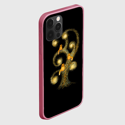 Чехол iPhone 12 Pro Max Коты на дереве / 3D-Малиновый – фото 2