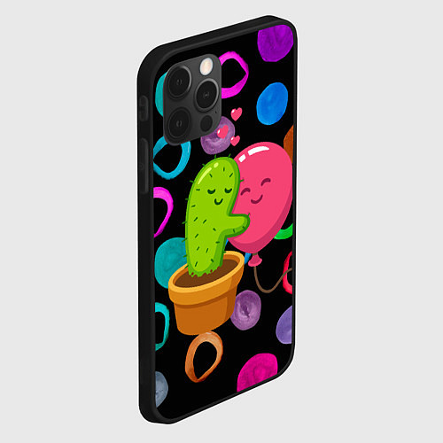 Чехол iPhone 12 Pro Max Влюбленные кактус и шарик / 3D-Черный – фото 2