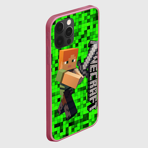 Чехол iPhone 12 Pro Max MINECRAFT / 3D-Малиновый – фото 2