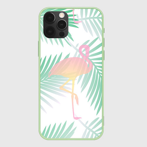 Чехол iPhone 12 Pro Max Фламинго в джунглях / 3D-Салатовый – фото 1