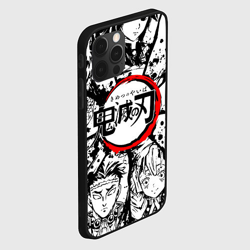 Чехол iPhone 12 Pro Max Kimetsu no yaiba чернобелый аниме коллаж / 3D-Черный – фото 2