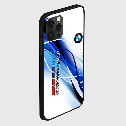 Чехол iPhone 12 Pro Max BMW волны - blue-white / 3D-Черный – фото 2