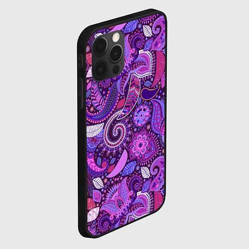 Чехол iPhone 12 Pro Max Фиолетовый этнический дудлинг / 3D-Черный – фото 2