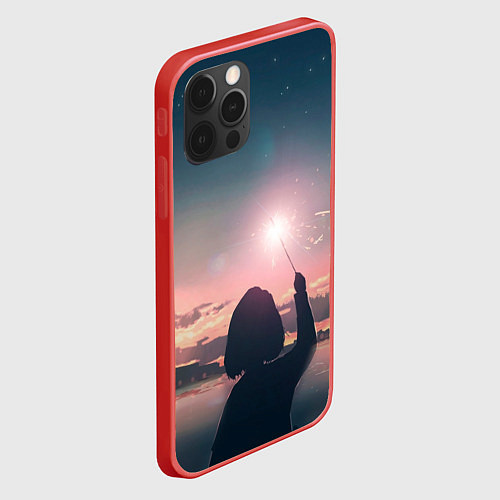 Чехол iPhone 12 Pro Max Девушка свечение волшебство / 3D-Красный – фото 2